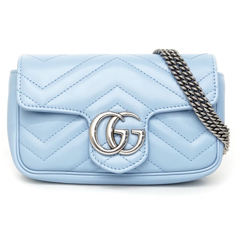 GG Marmont Quilted Leather Super Mini Bag  Pastel Blue Crossbody